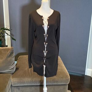 Women’s Black Long Sleeve Sexy Top/Dress with Chain Closure Size 2XL NEW